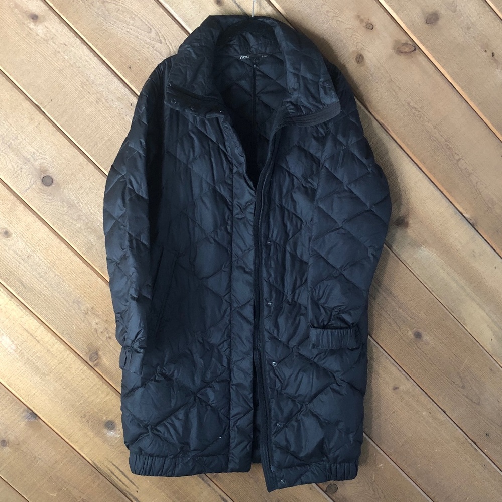 Nau Black Cocoon Down Puffer Parka, Long with Hood